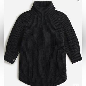 J Crew Turtleneck Cotton Poncho Black Chunky‎ Sweater 100% Cotton 3/4 Sleeves